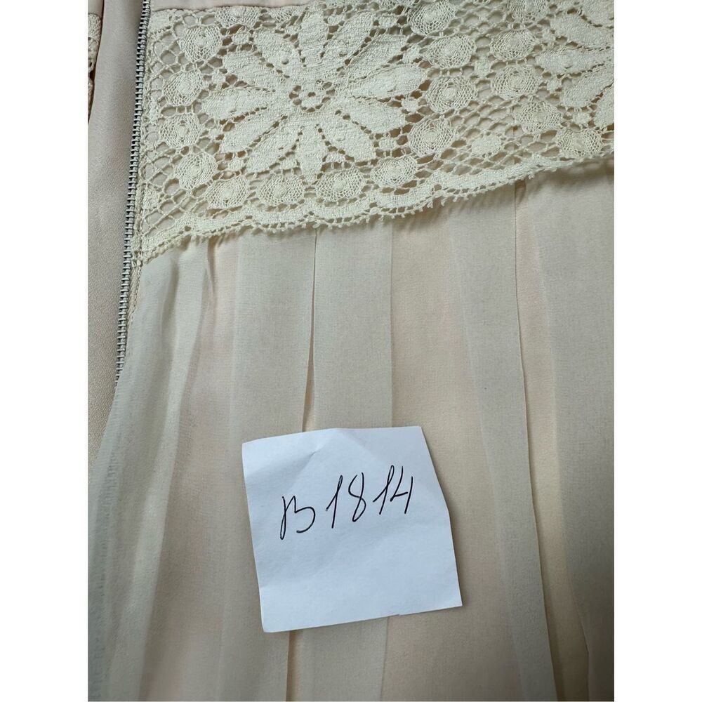 Rare Vintage Pleated Mini Dress Lace Trim Lined Sheer Size 5 (M) Cream Back Zip - Picture 15 of 15